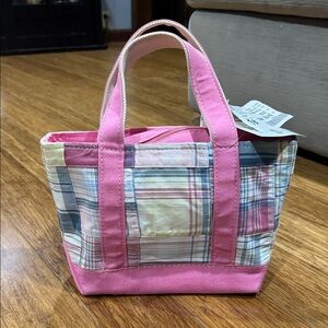 L.L. Bean Pink Patchwork mini Zipper top Tote NWT